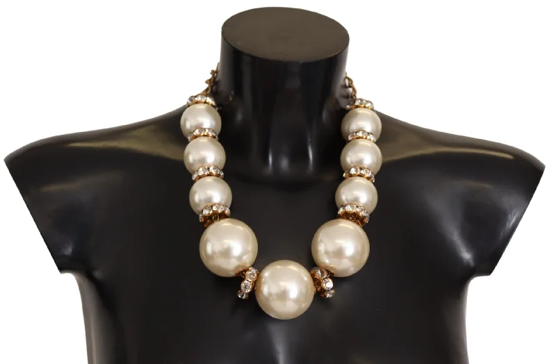 Linen cord necklaces-Dolce & Gabbana Elegant Faux ivory Charm Necklace with Crystal Women's Accents