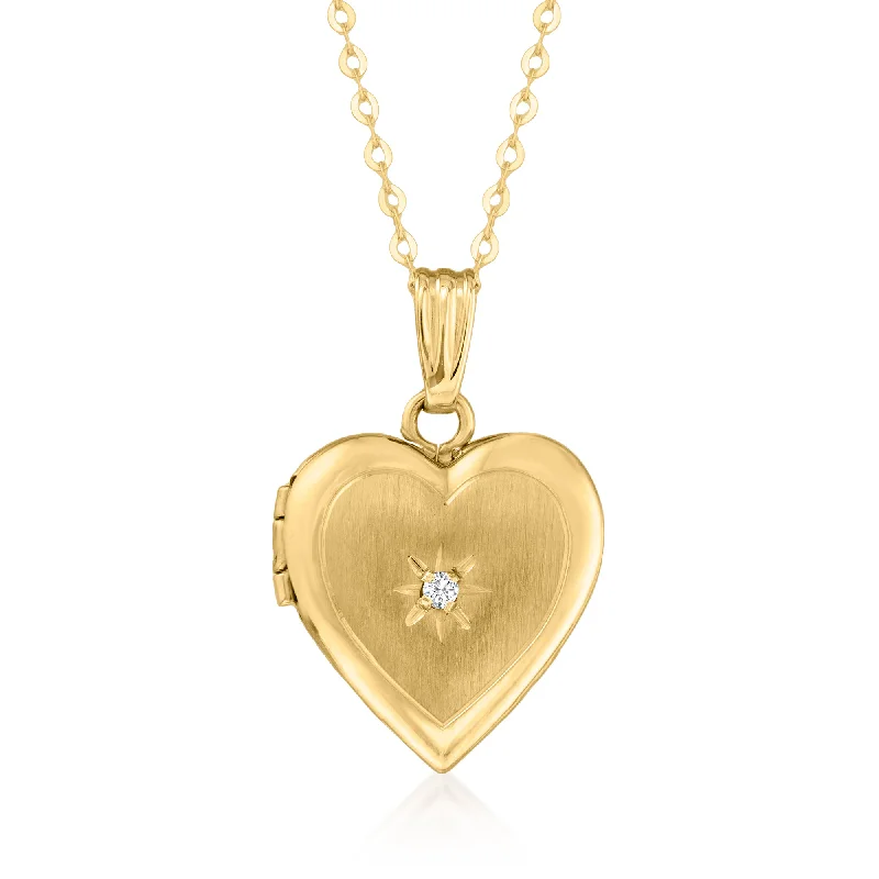 Retro style necklaces-Canaria Diamond-Accented Heart Locket Necklace in 10kt Yellow Gold