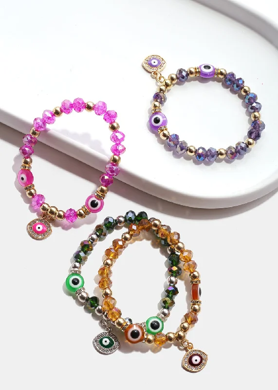 Bead weave earrings-Fine triangle earrings-Colorful Evil Eye Bracelet & Earring Set