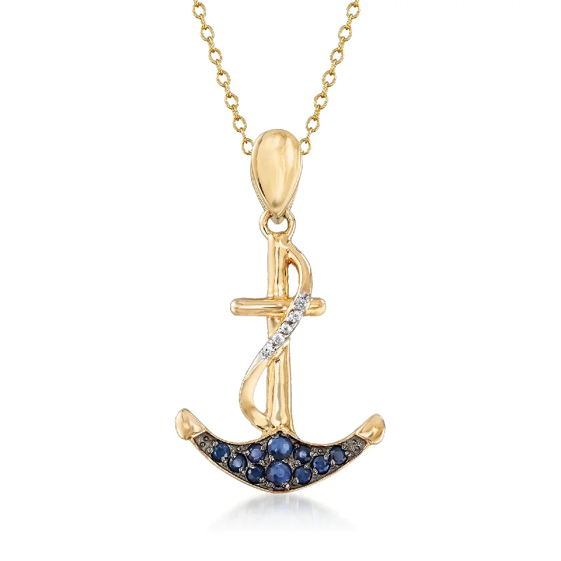 Tight clasp necklaces-Ross-Simons Sapphire Anchor Pendant Necklace With White Topaz Accents in 18kt Gold Over Sterling