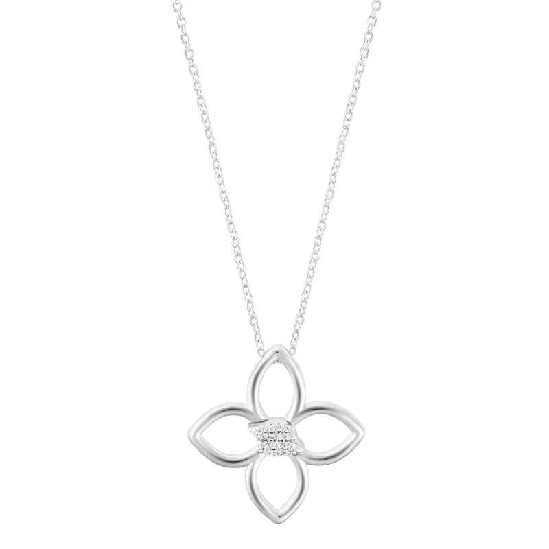 Soft cord necklaces-Sterling Silver Plated Adjustable Outline CZ Clover Necklace