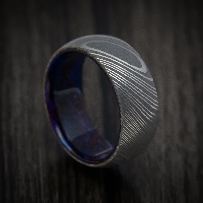 Damascus Steel and DiamondCast Sleeve Men's Ring Custom Made