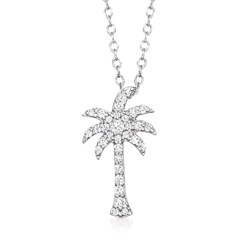 Layered chain necklaces-Ross-Simons Diamond Palm Tree Pendant Necklace in Sterling Silver