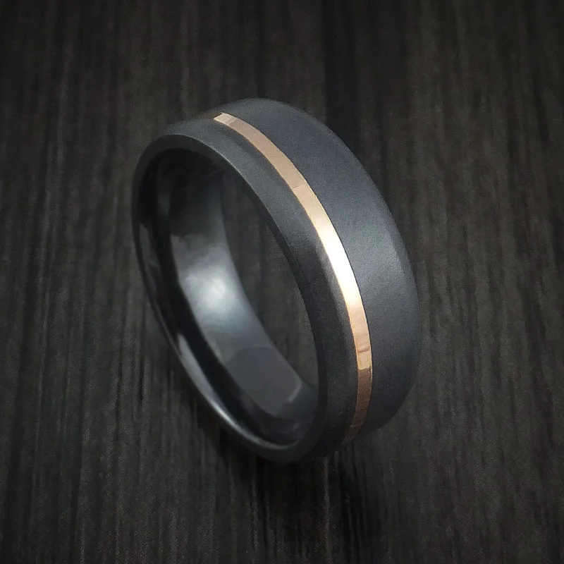 Black Zirconium Men's Ring with 14k Rose Gold Inlay Custom Made Band