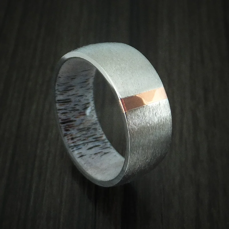 Cobalt Chrome and Copper Men's Ring with Antler Sleeve Custom Made Band