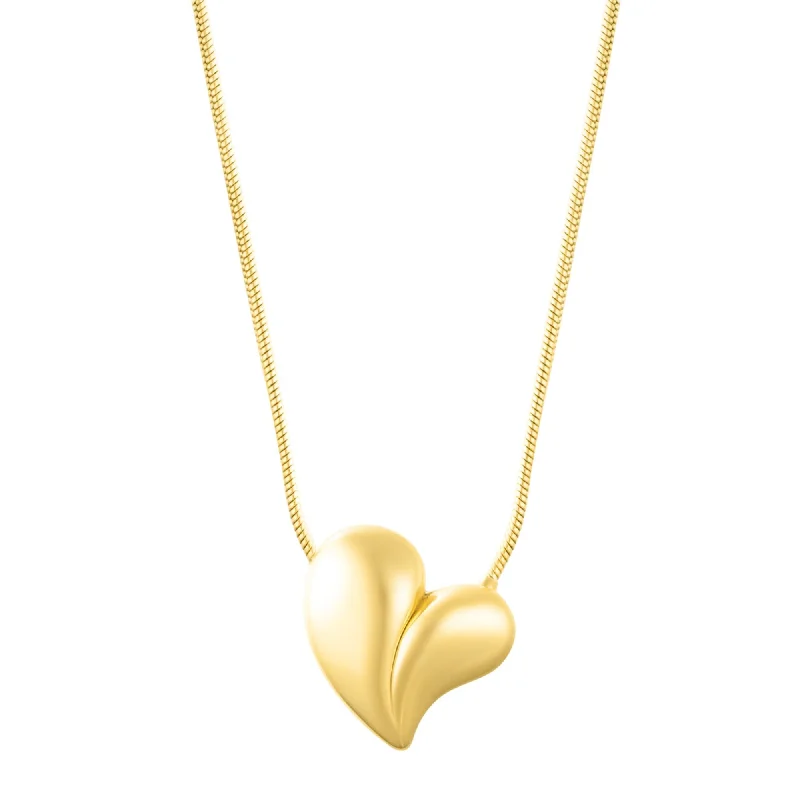 Full bib necklaces-Tarnish Resistant 18k Gold Plated Oversized Puffy Heart Necklace