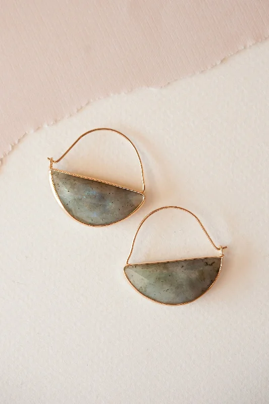 Classic flair rings-Smooth drop earrings-Britney Natural Stone Earring | Gemstone Gold Hoop