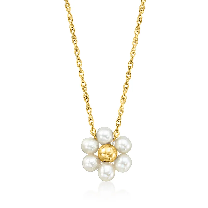 Fog glass necklaces-RS Pure by Ross-Simons 3-3.5mm Cultured Pearl Flower Necklace in 14kt Yellow Gold