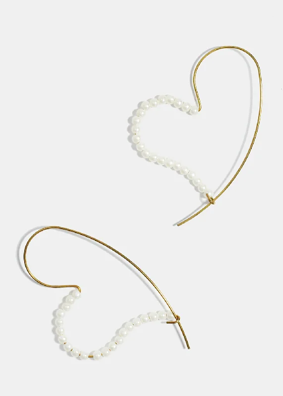 Delicate filigree rings-Light clay earrings-Half Pearl Studded Heart Earrings