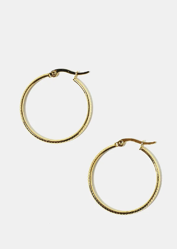 Thick gold rings-Linen cord earrings-Textured Hoop Earrings