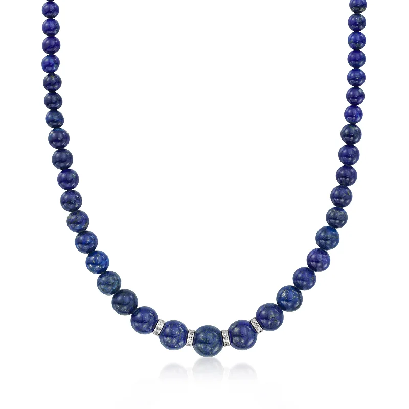 Sleek design necklaces-Ross-Simons Lapis Bead Necklace With . Diamonds in Sterling Silver