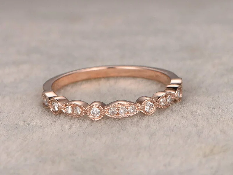 0.50 Half Eternity Wedding Ring 10k Rose Gold Beautiful Twist Curve Wedding Ring Band