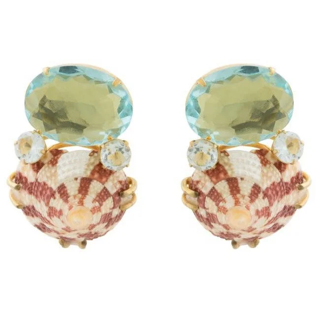 Classic cameo rings-Rose motif earrings-Blue shell