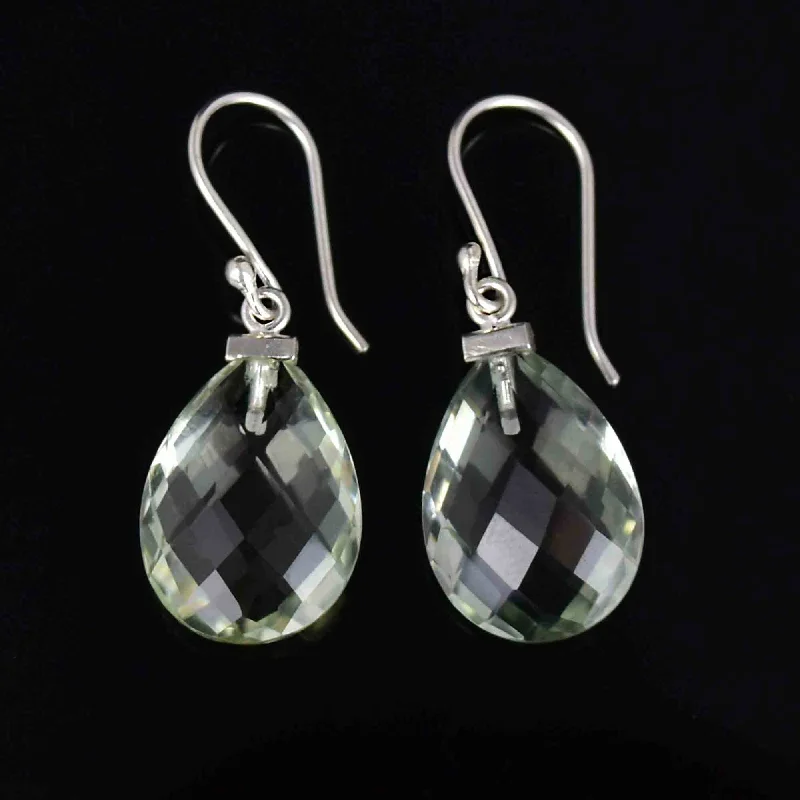 Clustered gem rings-Smooth drop earrings-Silver Faceted Green Amethyst Prasiolite Drop Earrings