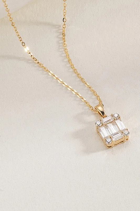 Lustrous pearl necklaces-Gold Square Zircon Pendant Necklace