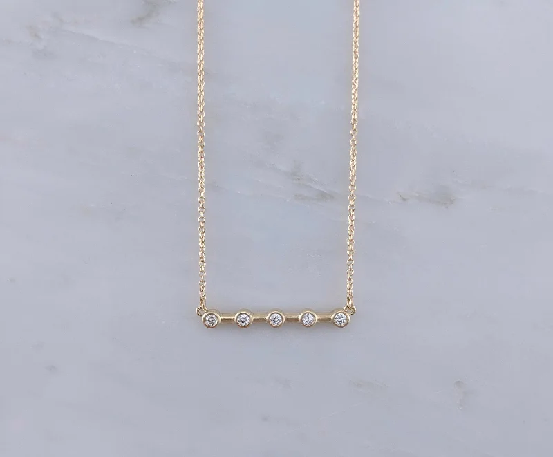 Retro style necklaces-5 Stone Diamond Bar Necklace in Gold