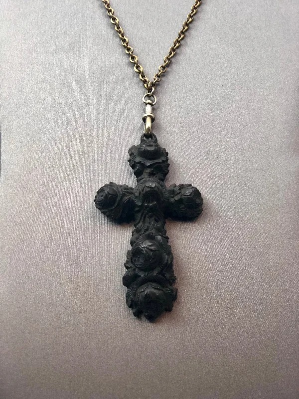 Bold art necklaces-Estate Collection - Necklace - Black Cross Pendant on Long Chain