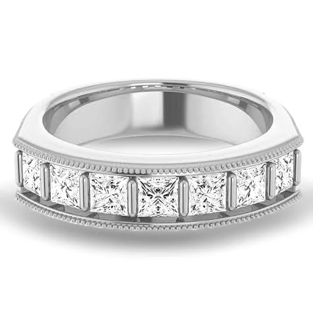 2.0 ctw Bar Set Princess Cut Diamond Milgrain Accent Men's Ring