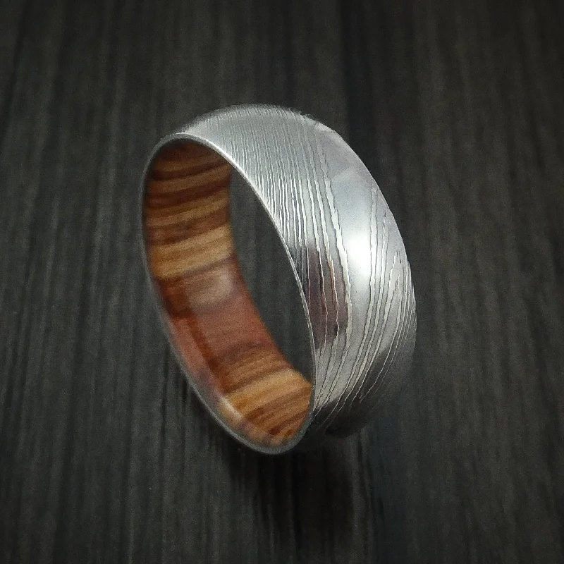 Damascus Steel Men's Ring with Hardwood Interior Sleeve Custom Made