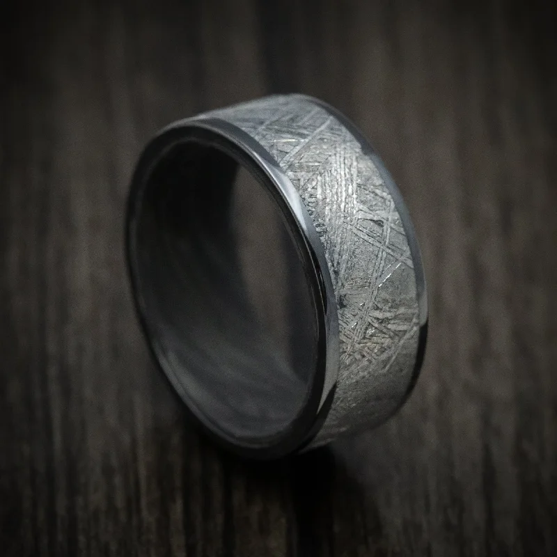 Black Zirconium and Gibeon Meteorite Men's Ring with Forged Carbon Fiber Sleeve Custom Made Band