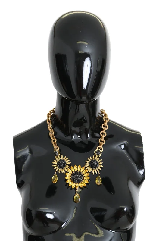 Agate stone necklaces-Dolce & Gabbana Elegant  Floral Crystal Statement Women's Necklace