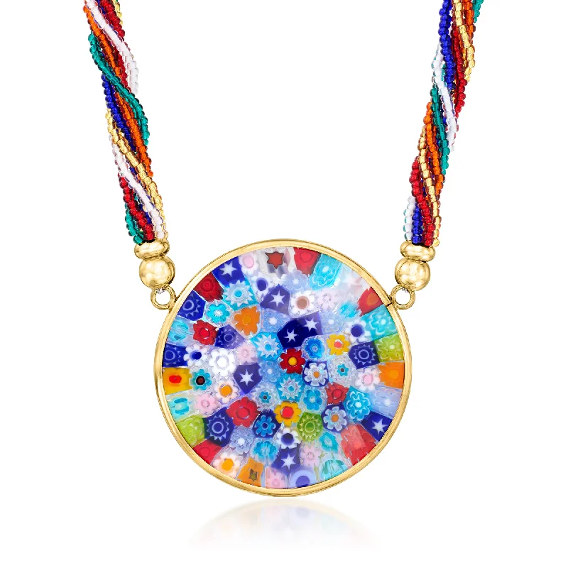 Glossy enamel necklaces-Ross-Simons Italian Multicolored Murano Glass Millefiori Multi-Strand Pendant Necklace With 18kt Gold Over Sterling