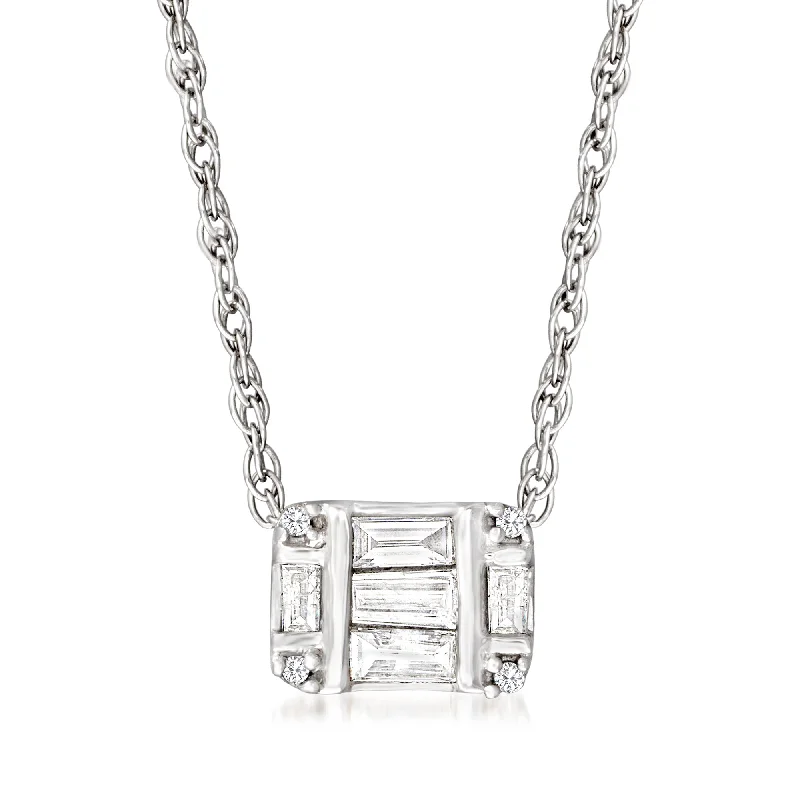 Solid bar necklaces-RS Pure by Ross-Simons Baguette and Round Diamond Cluster Pendant Necklace in Sterling Silver