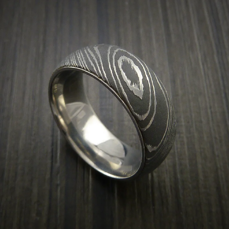 Damascus Steel Men's Ring with Titanium Band inside Sleeve