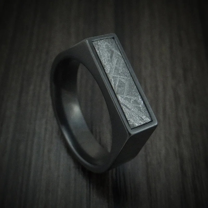 Black Zirconium Signet Men's Ring with Gibeon Meteorite Inlay