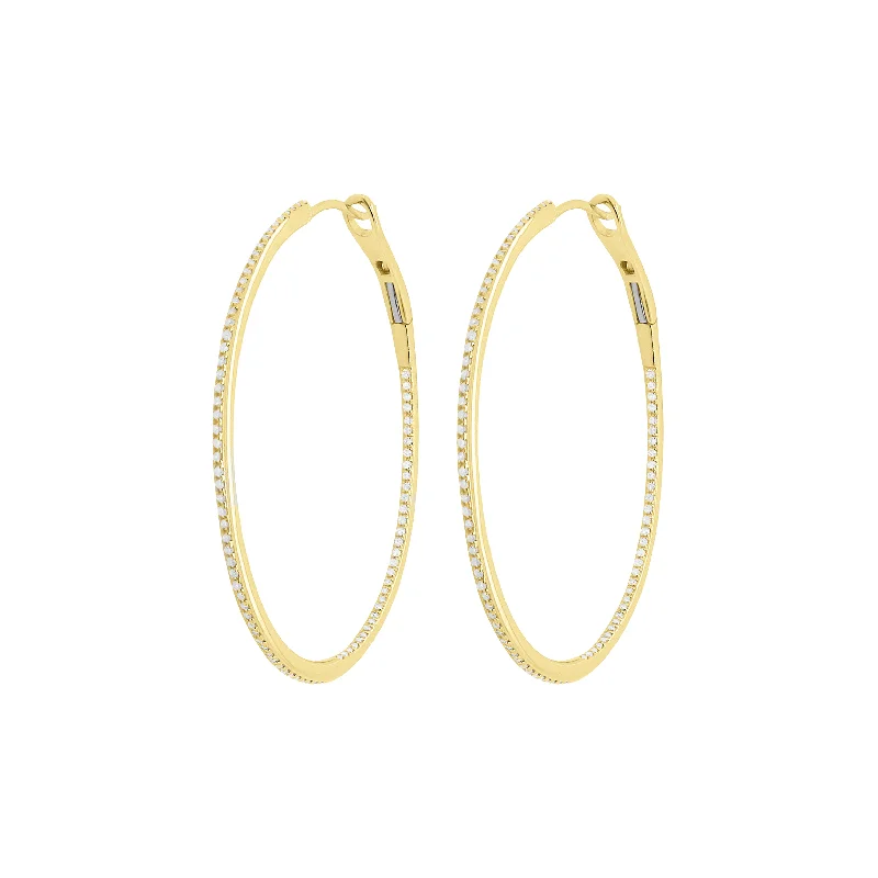 Ruby earrings-Bamboo style earrings-14K GOLD DIAMOND BRIANNA OVAL HOOPS