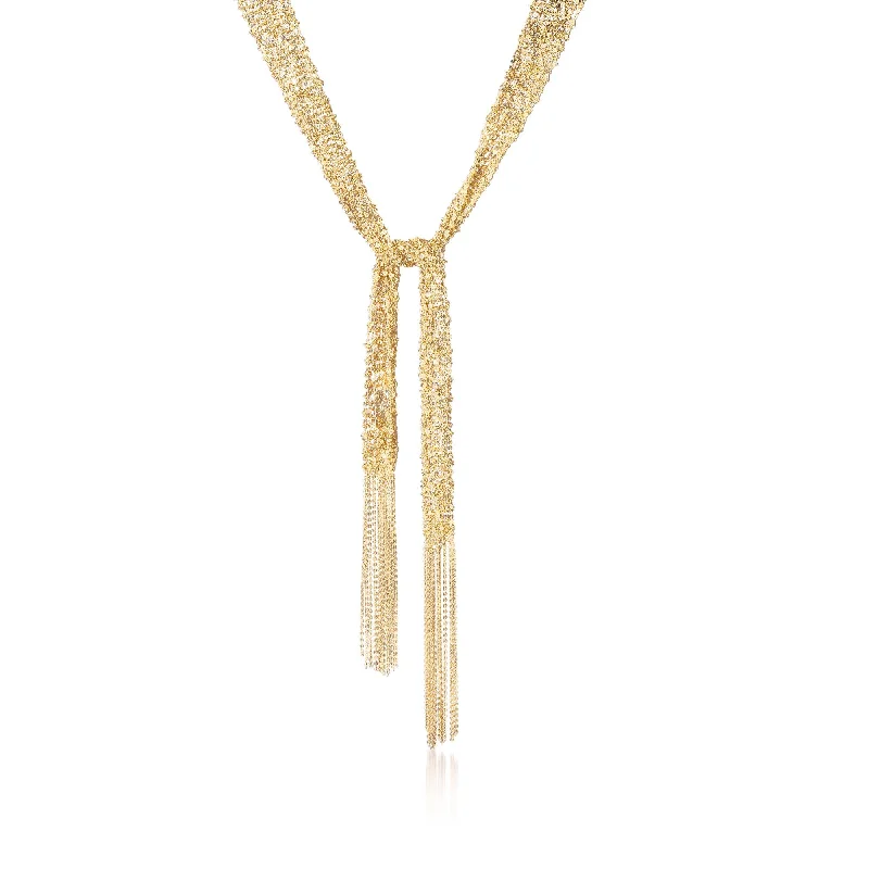 Hawk feather necklaces-Ross-Simons Italian 18kt Gold Over Sterling Silver Mesh Tie Necklace