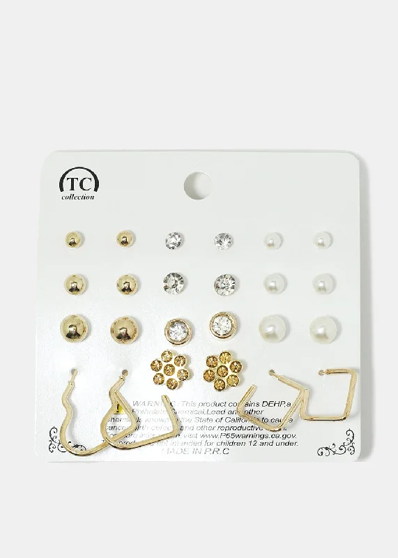 Classic vow rings-Tide shape earrings-12-Pair Multi Design Earrings