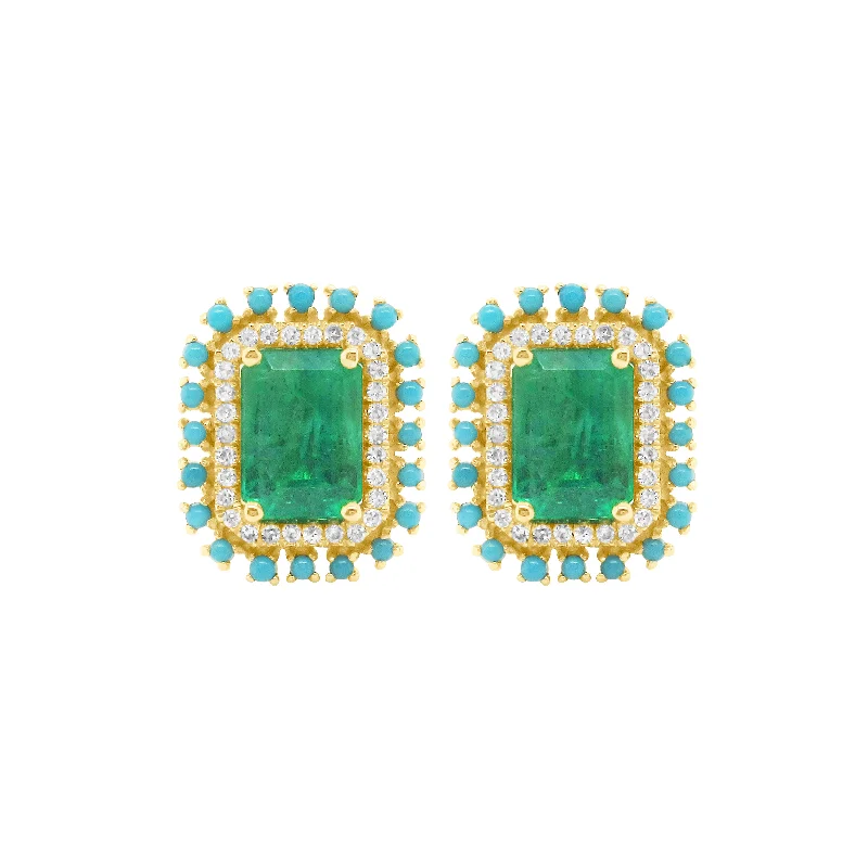 Half moon earrings-Wanderer feather earrings-14K GOLD DIAMOND EMERALD AND TURQUOISE JULIE STUDS