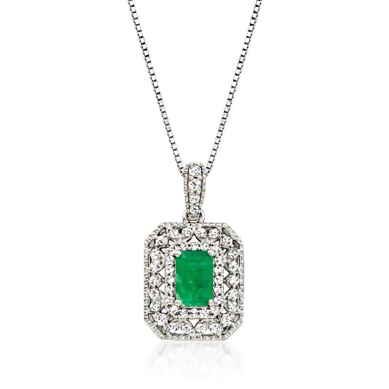 Vivid gem necklaces-Ross-Simons Emerald and . Diamond Pendant Necklace in Sterling Silver