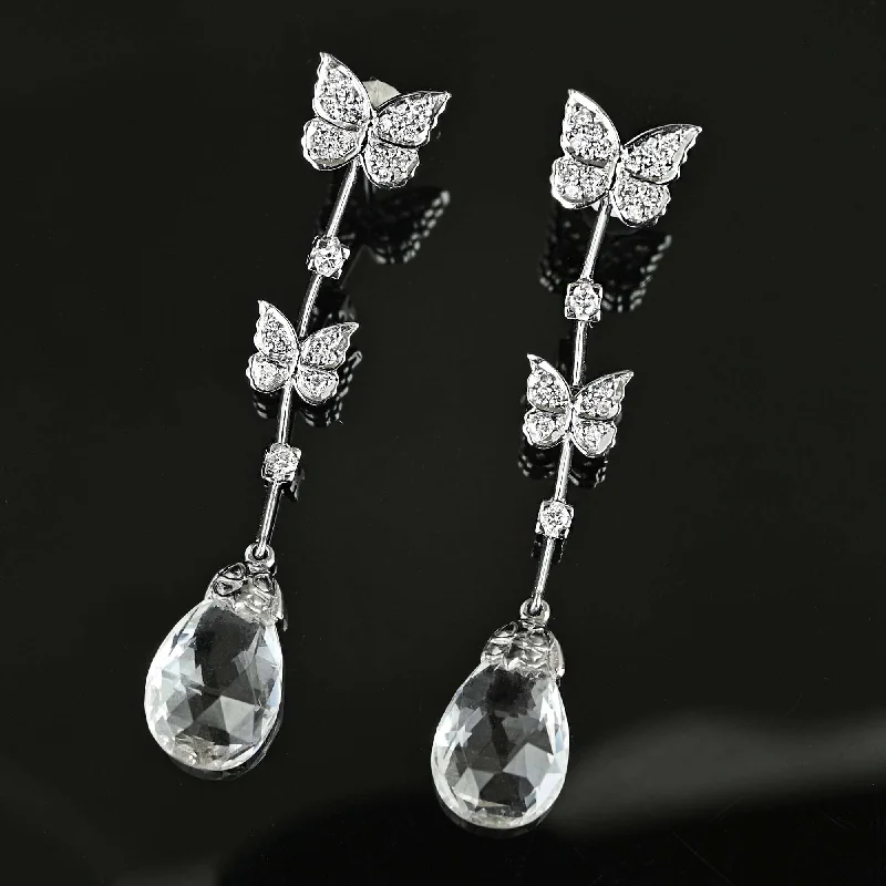 Thin wing earrings-Shiny star earrings-Rock Crystal Diamond Butterfly Earrings in 18K White Gold