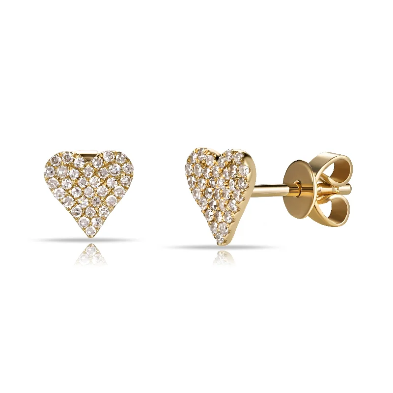 Glossy pearl earrings-Tide shape earrings-14K GOLD DIAMOND SMALL JANINE HEART STUDS