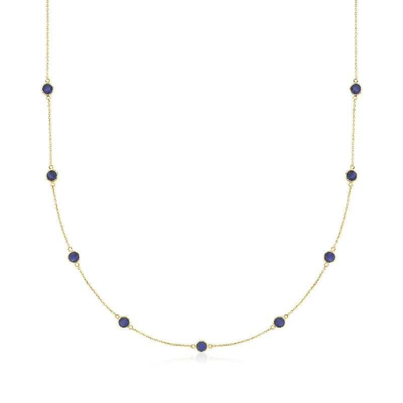 Agate stone necklaces-Ross-Simons Sapphire Station Necklace in 14kt Yellow Gold