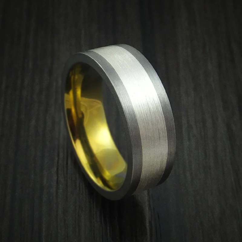 Titanium Anodized Men's Ring with Palladium Silver Inlay Custom Made Band Choose Your Color