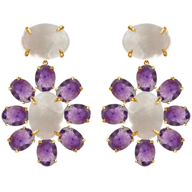 Rose rings-Soft threader earrings-Amethyst flowers