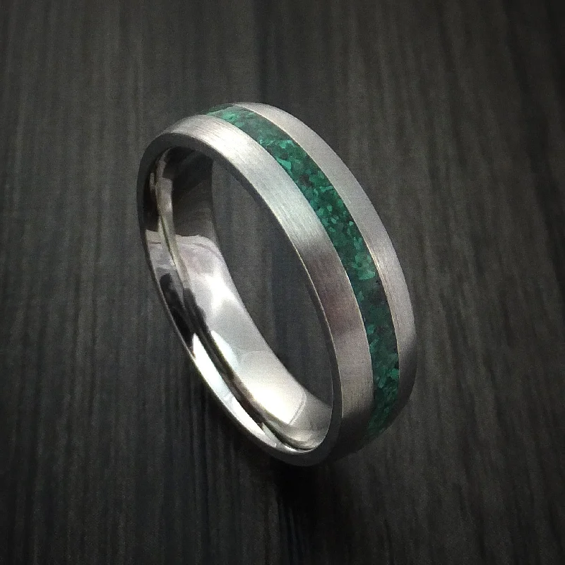 Titanium Men's Ring with Malachite Stone Inlay Custom Made