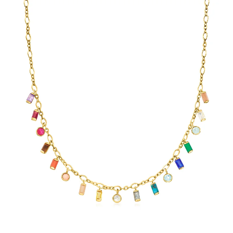 Smooth pendant necklaces-Ross-Simons Multi-Gemstone Drop Necklace in 18kt Gold Over Sterling