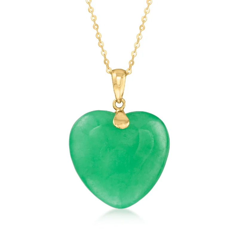 Shiny crystal necklaces-Canaria Jade Heart Pendant Necklace in 10kt Yellow Gold