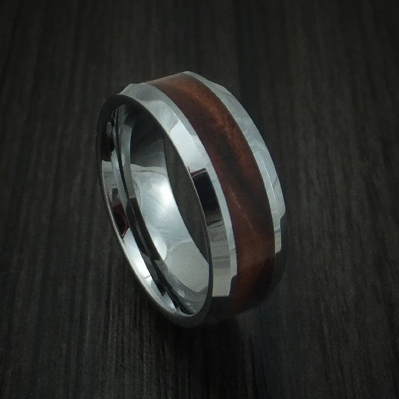 Tungsten Band with Mahogany Wood Inlay Custom Made Men's Ring