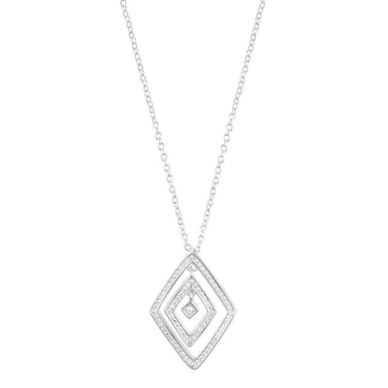 Faith charm necklaces-Sterling Silver Plated Adjustable CZ Concentric Diamond Necklace