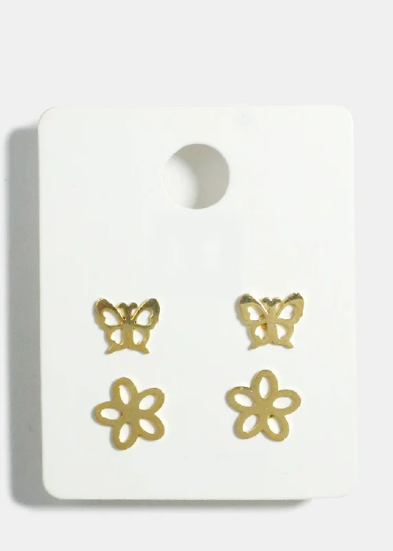 Snap band rings-Soft cord earrings-Sensitive Ears Butterfly & Flower Earrings