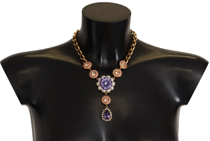 Glossy shine necklaces-Dolce & Gabbana Elegant Floral Crystal Statement Women's Necklace