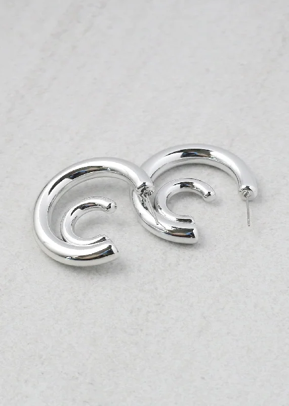 Cord edge rings-Smooth drop earrings-Double Crescent Hoop Earring