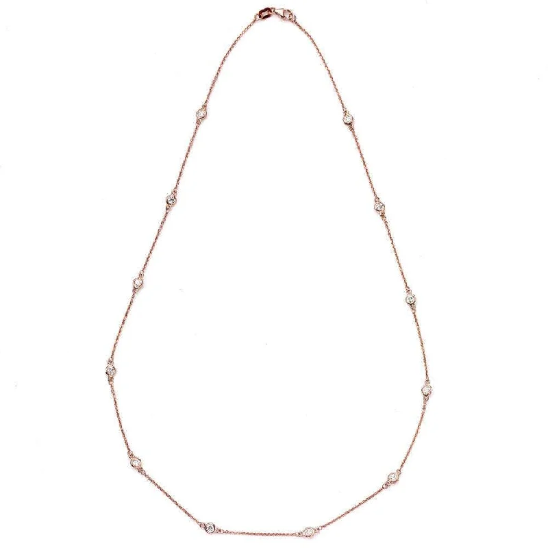 Glossy enamel necklaces-Suzy Levian 1 4/5 ct TDW 14k Rose Gold Bezel Diamond Station Necklace