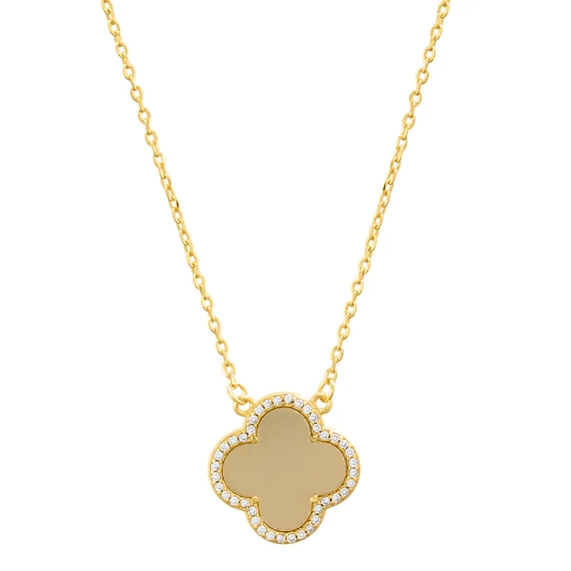 Cosmic charm necklaces-14k Gold Plated Crystal Halo Matte Center Clover Necklace