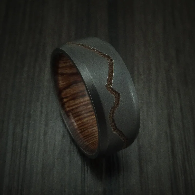 Black Zirconium Men's Ring with Custom Mountain Milling and Hardwood Interior Sleeve Custom Made